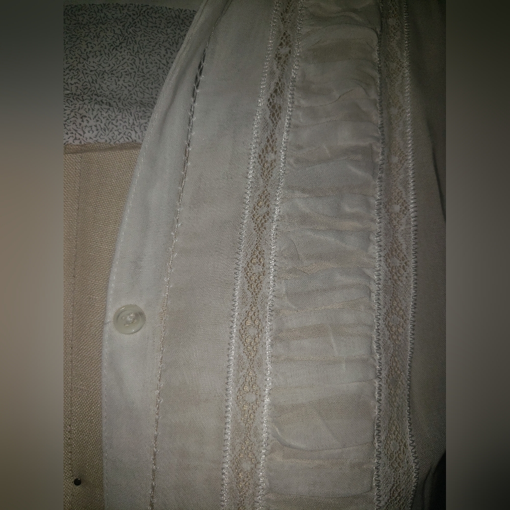 Elie Tahari white 100% cotton semi sheer fitted tailored ruffle blouse top M - Picture 3 of 9